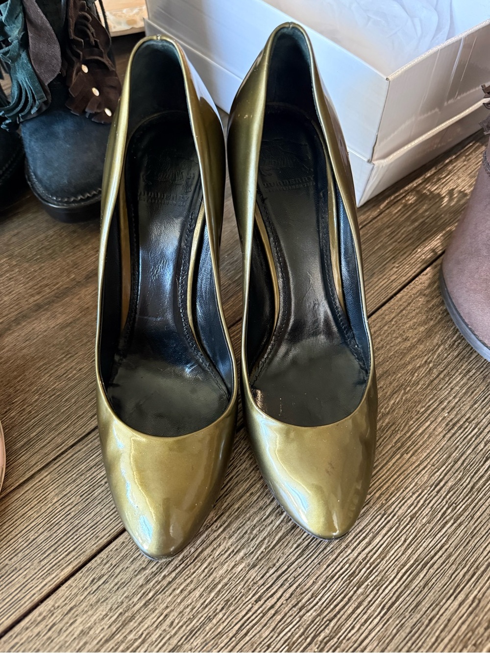 River Island Olive Green Patent Pointed Pumps